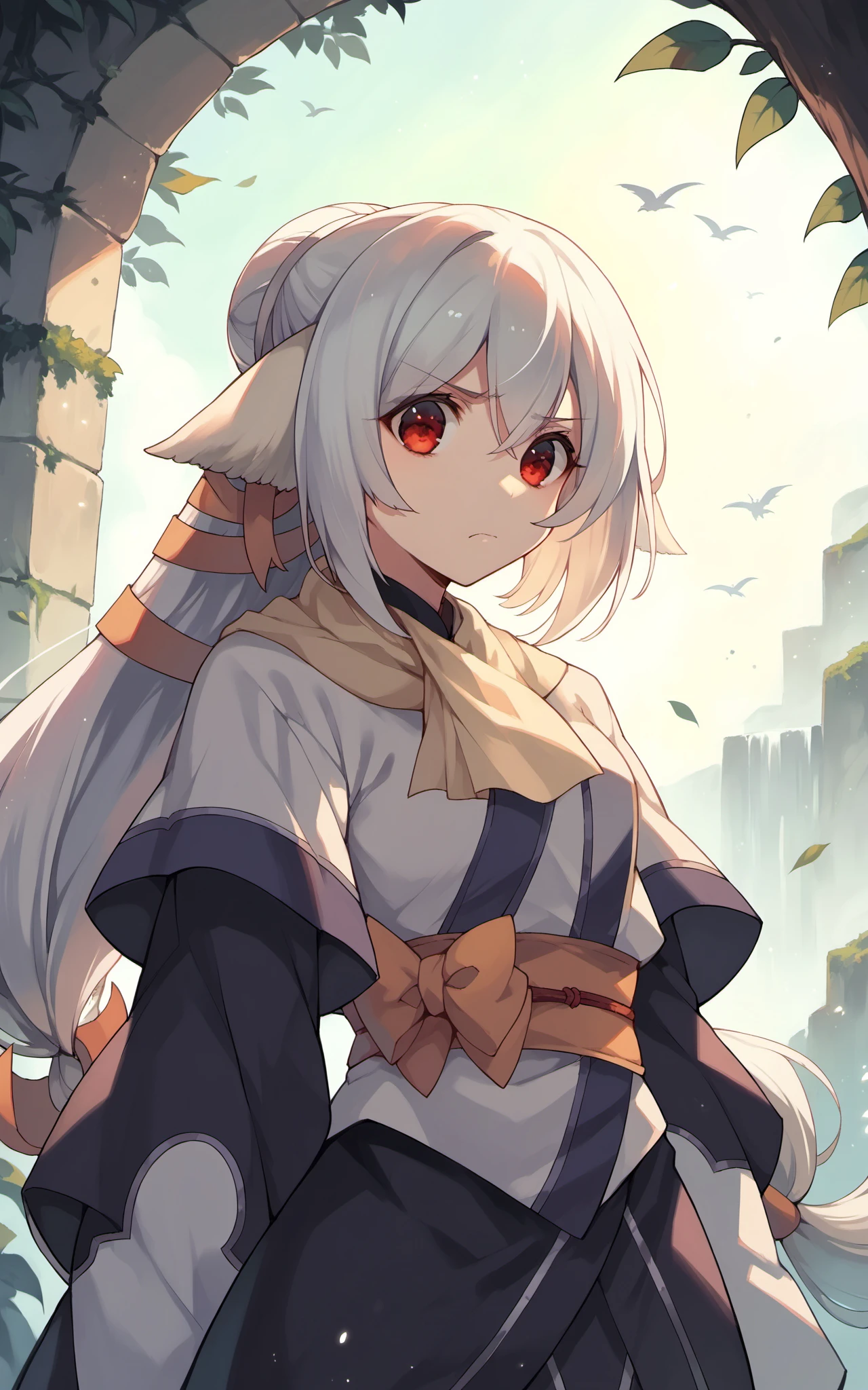 score_9,score_8_up,score_7_up,score_6_up,score_5_up,score_4_up,(source_anime),<lora:kuon_pony:0.8>,kuon \(utawarerumono\),utawarerumono,utawarerumono: itsuwari no kamen,low-tied long hair,white hair,red eyes, unhappy,