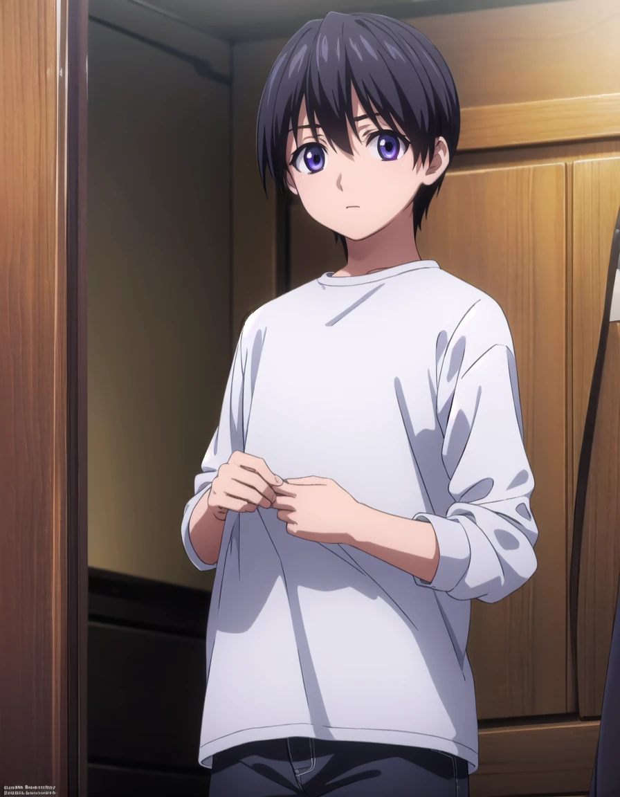 elfenliedkouta, <lora:elfen lied kouta s1-lora-nochekaiser:1>,
kouta, (purple eyes:1.1), black hair, male focus,
BREAK shirt, long sleeves, white shirt, short sleeves, open clothes, pants,
BREAK indoors,
BREAK looking at viewer, (cowboy shot:1.5),
BREAK <lyco:GoodHands-beta2:1>, (masterpiece:1.2), best quality, high resolution, unity 8k wallpaper, (illustration:0.8), (beautiful detailed eyes:1.6), extremely detailed face, perfect lighting, extremely detailed CG, (perfect hands, perfect anatomy),