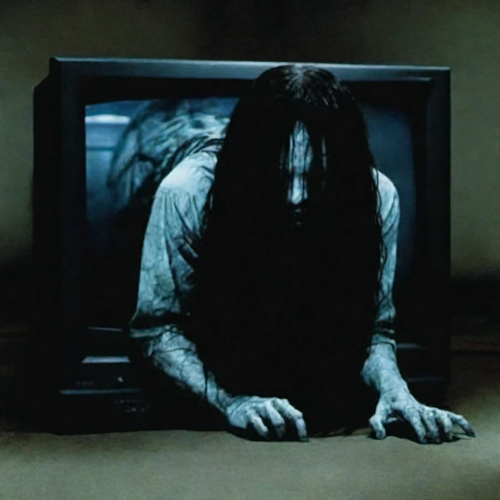 Horror-themed a creepy woman, hair hiding the face, crawling out of a tv <lora:lcm_lora_sdxl:1> <lora:TheRing1024:0.85> . Eerie, unsettling, dark, spooky, suspenseful, grim, highly detailed