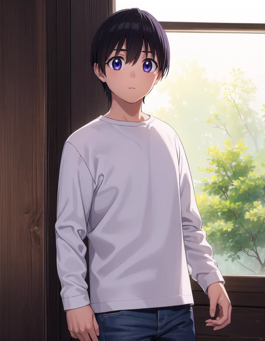 elfenliedkouta, <lora:elfen lied kouta s1-lora-nochekaiser:1>,
kouta, (purple eyes:1.1), black hair, male focus,
BREAK shirt, long sleeves, white shirt, short sleeves, open clothes, pants,
BREAK indoors,
BREAK looking at viewer, (cowboy shot:1.5),
BREAK <lyco:GoodHands-beta2:1>, (masterpiece:1.2), best quality, high resolution, unity 8k wallpaper, (illustration:0.8), (beautiful detailed eyes:1.6), extremely detailed face, perfect lighting, extremely detailed CG, (perfect hands, perfect anatomy),