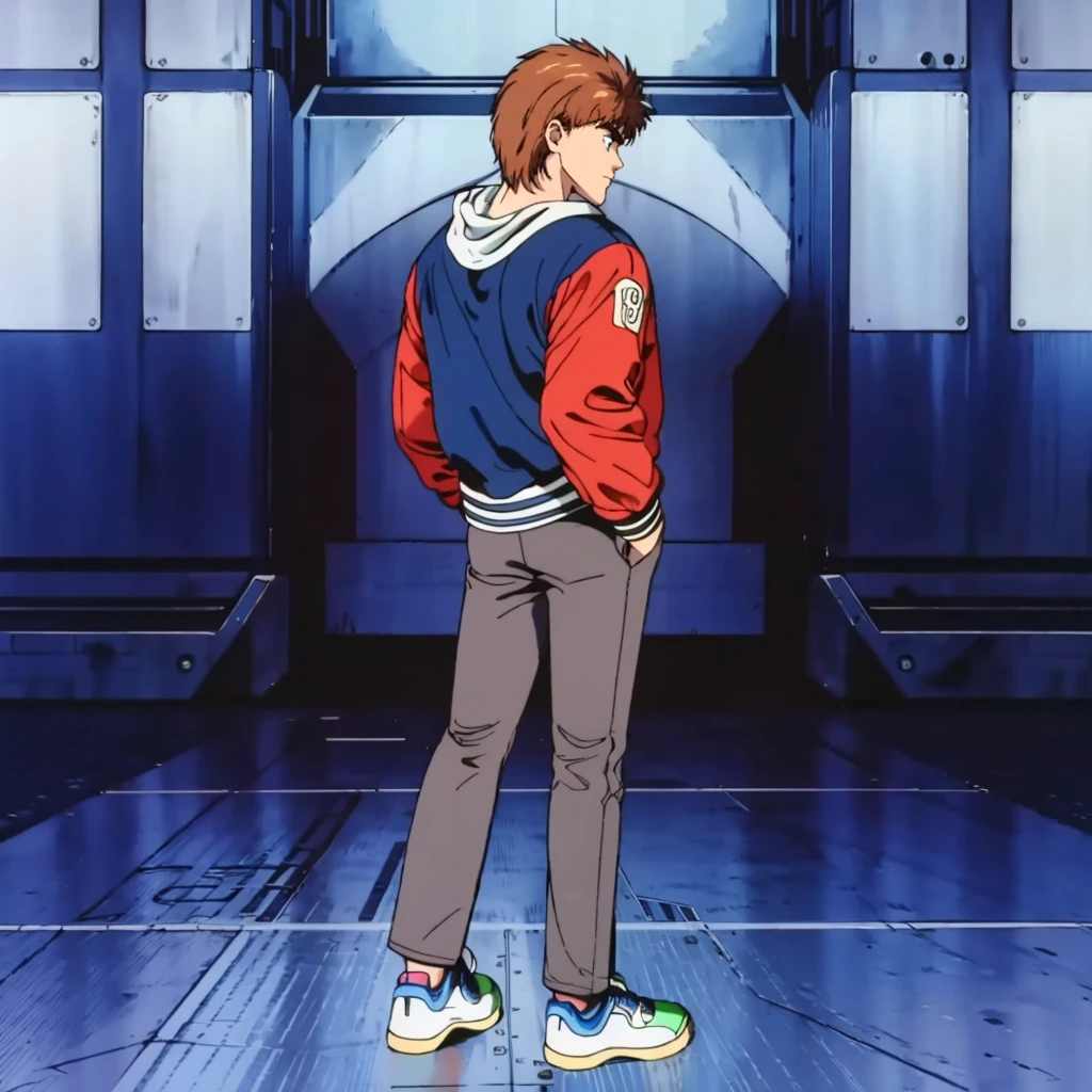 <lora:MZ2YahagiShogo001:0.7>,
solo,
MZ2YahagiShogo,1boy,1980s (style),
hoodie,jacket,pants,
full body,standing,looking back,