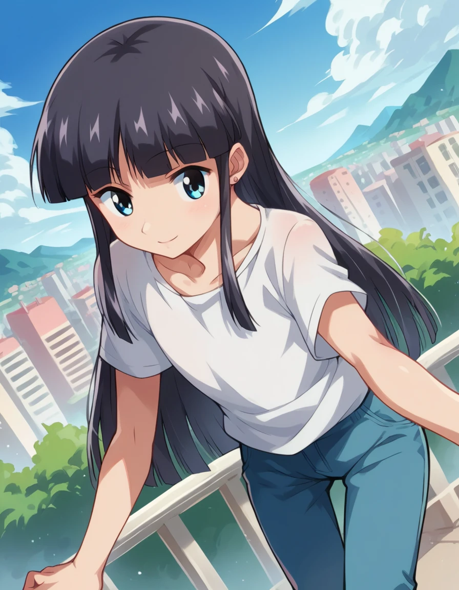 score_9, score_8_up, score_7_up, source_anime,
bokunococo, <lora:boku-no-coco-ponyxl-lora-nochekaiser:1>
coco, long hair, blue eyes, black hair, bangs, blunt bangs, sidelocks, smile,
shirt, white shirt, pants,
outdoors, cityscape, bent over,
looking at viewer, dutch angle, cowboy shot,