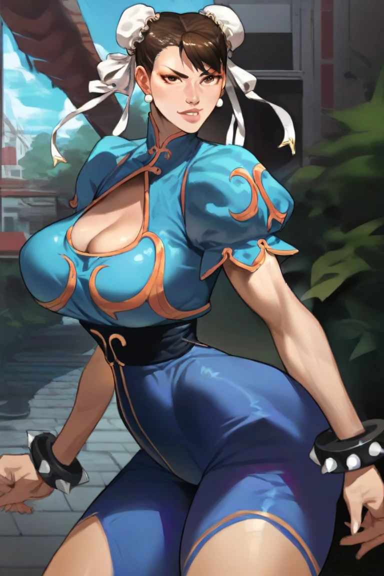 <lora:SDXL_SaigaliskXL:1> saigaliskxl,
(score_9), score_8_up, score_7_up,  source_cartoon, rating_safe,
chun-li, street_fighter, :d,
1girl, solo, busty, cleavage, bubble_butt, clothed, thick, small_waist