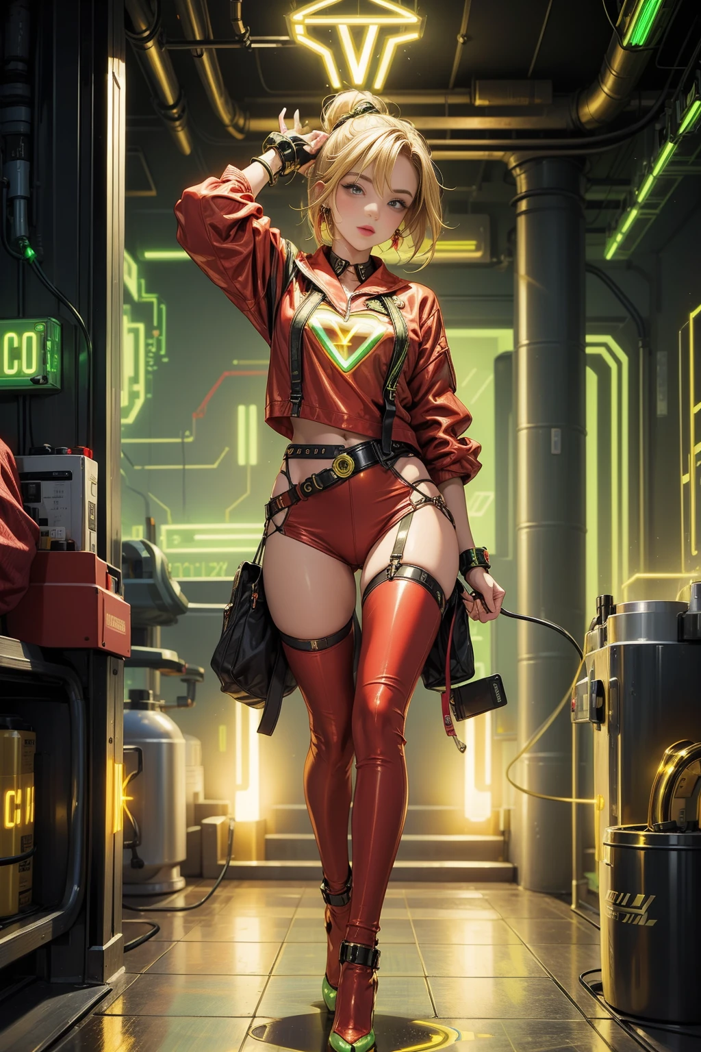 <lora:MicroChipWorld:1> (MicroChipWorld:1.2)  (1woman red sexy clothes :1.3) walking (cyber city:1.2)