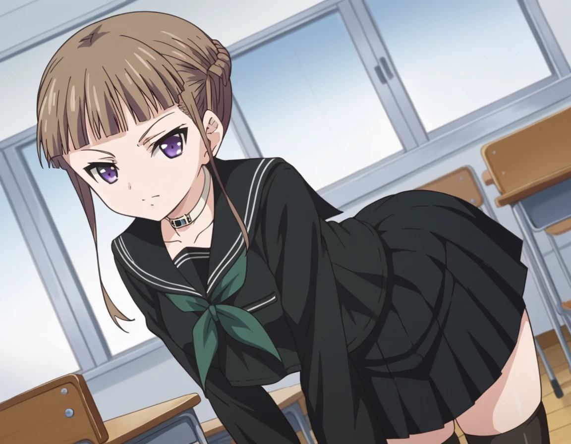 score_9, score_8_up, score_7_up, source_anime,
nemumanaka, <lora:nemu-manaka-ponyxl-lora-nochekaiser:1>
nemu manaka, brown hair, sidelocks, purple eyes,
skirt, thighhighs, long sleeves, school uniform, serafuku, choker, black thighhighs, black skirt, collar, zettai ryouiki, black serafuku,
indoors, classroom, bent over,
looking at viewer, dutch angle, cowboy shot,
