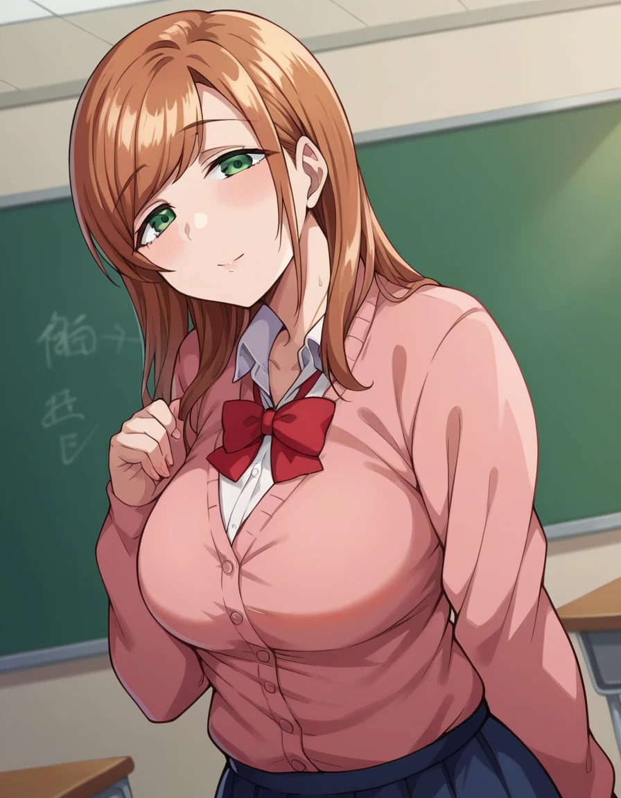 attractive korean woman, ripped muscle, muscular body, small breast, pale skin, smile(blush), nude, thin necklace, sixpack abs, [ultra detailed skin:1.2], brown hair, wavy hair, 8k uhd, full body, stand, crowd, public, classroom, cum on chest,