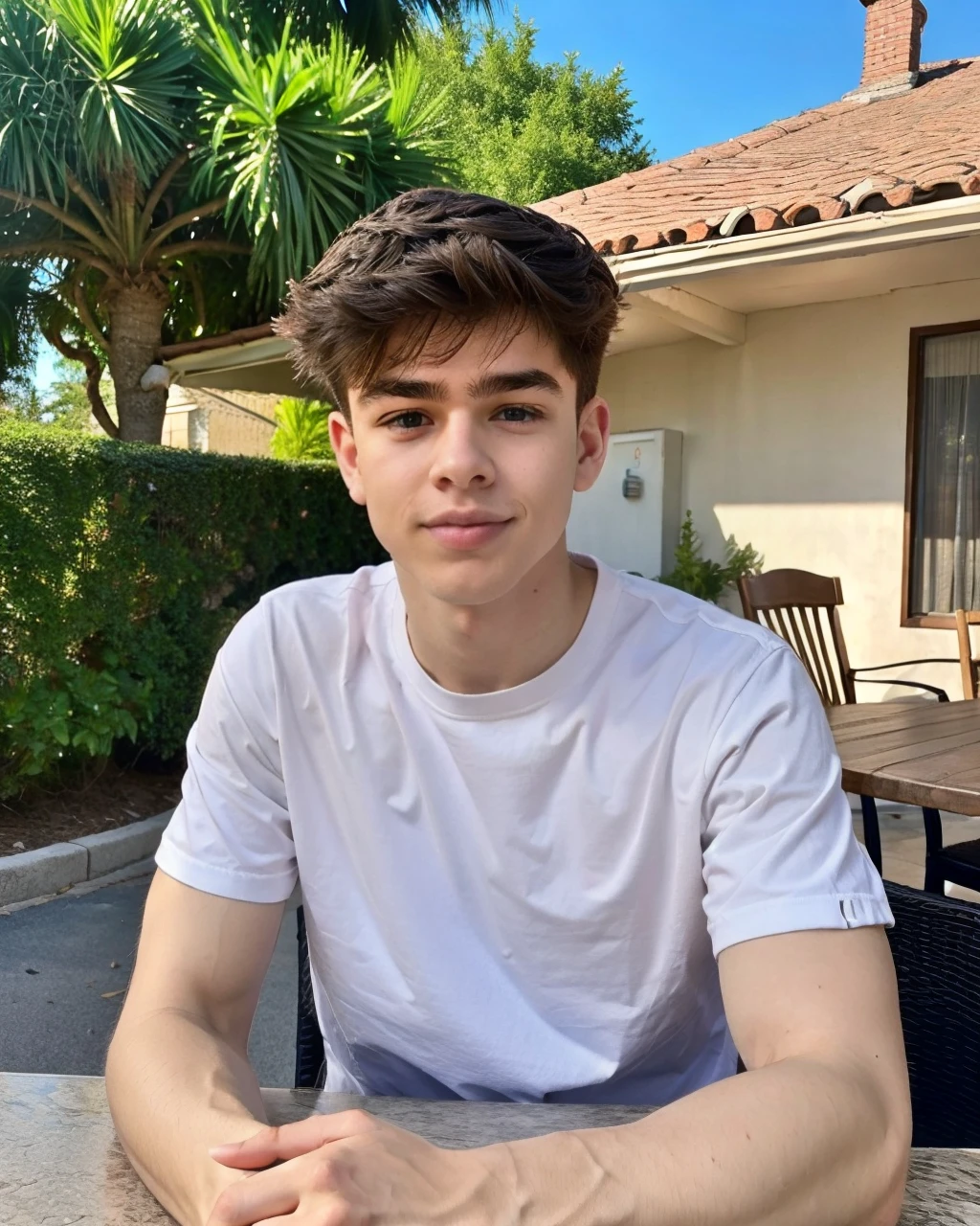 <lora:81E456A733:0.8> (Liam, twink), upper body shot, detailed face, detailed eyes, full pouty lips, cute, sitting at an outdoor cafe, wind swept hair, a french patio cafe, comfortable summer clothing, RAW photo, dreamy soft focus, detailed photo, gorgeous, shallow depth of field, bokeh, hyper detailed photorealistic life-like accurate proportional 8k sharp focus, (selective focus:0.6)