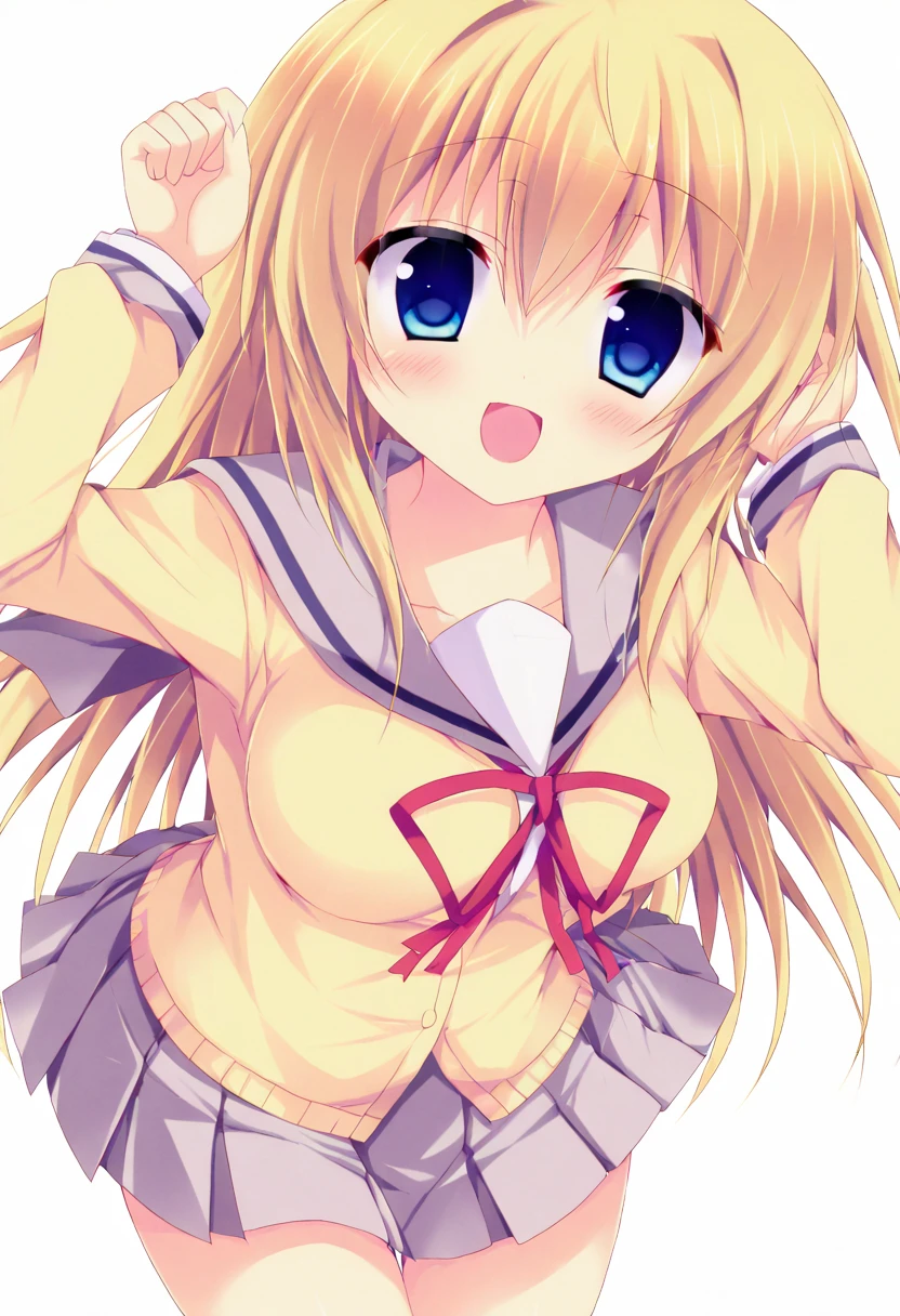 Beautiful long blonde blue eyes Embarrassing Tears are overflowing from my eyes A girl wearing a long-sleeved sailor suit Pleated skirt mini skirt No underwear Handjob pov 1boy, 1girl, penis