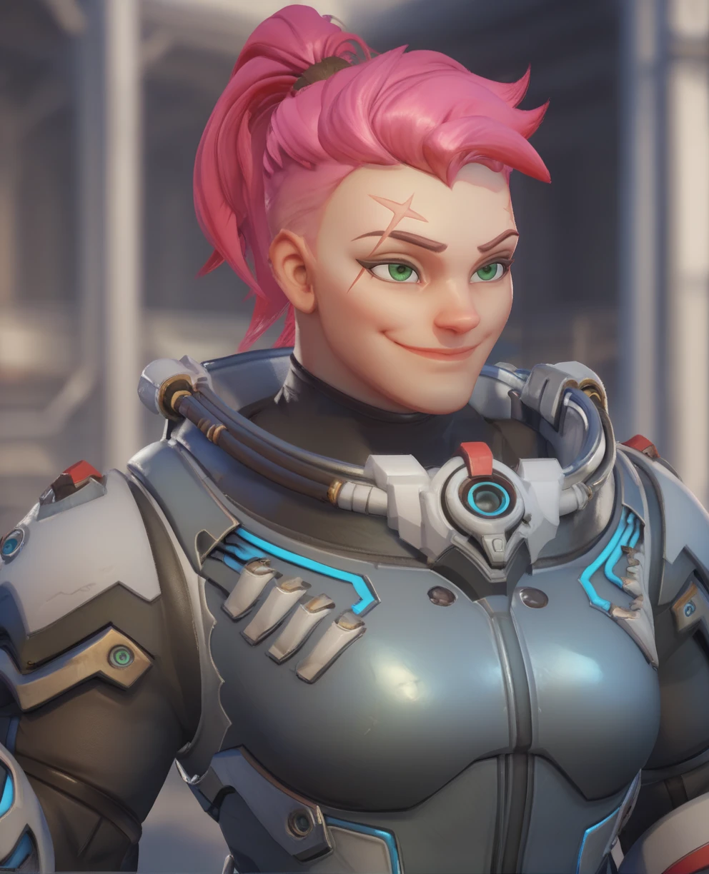 score_9,score_8_up,endured_face,score_7_up,
zaryaxl,short hair,pink hair,ponytail,green eyes,right eyebrow scar,left shoulder tattoo,
bodysuit,armor,smile,  fingerless glove, 
upper body, ,standing,f
science fiction,
base,winter
solo,<lora:ZaryaOW2:1>,