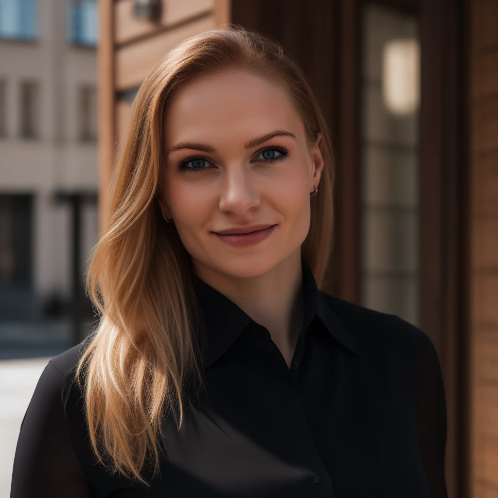 house, peop Best_QualityPos, RAW photo, intricate details, best quality, 8k uhd, soft lighting, 1girl, solo, Annie Thorisdottir, green eyes, long hair, blonde hair, muscular female, black collared shirt <lora:Annie_Thorisdottir:0.7> <lora:exposure_control_v10:-0.5>