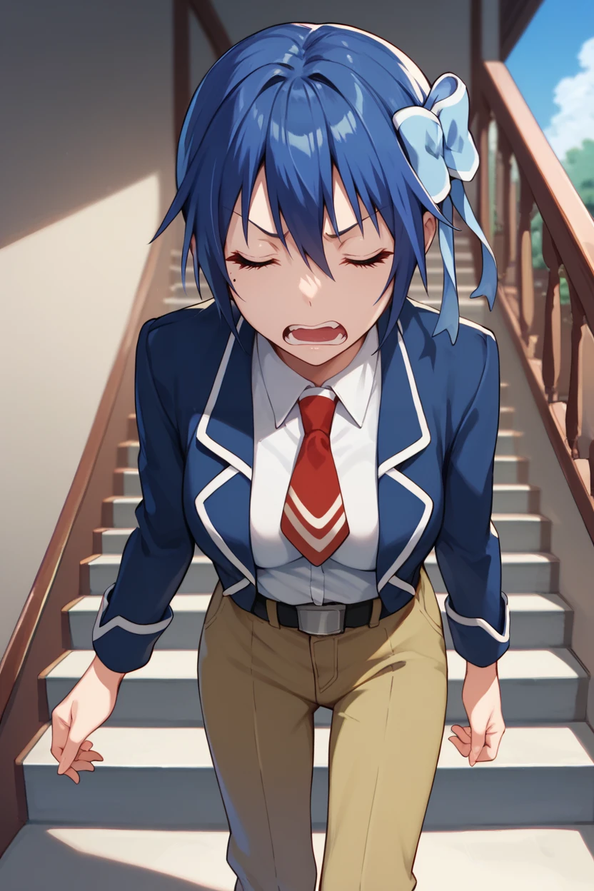 hiquality, tmasterpiece (One age girl, housemaid) Sweet face, frowning, indifferent face, dark smooth short hair. Green eyes, maid outfit, bare feet. In the background of the room. gloomily.