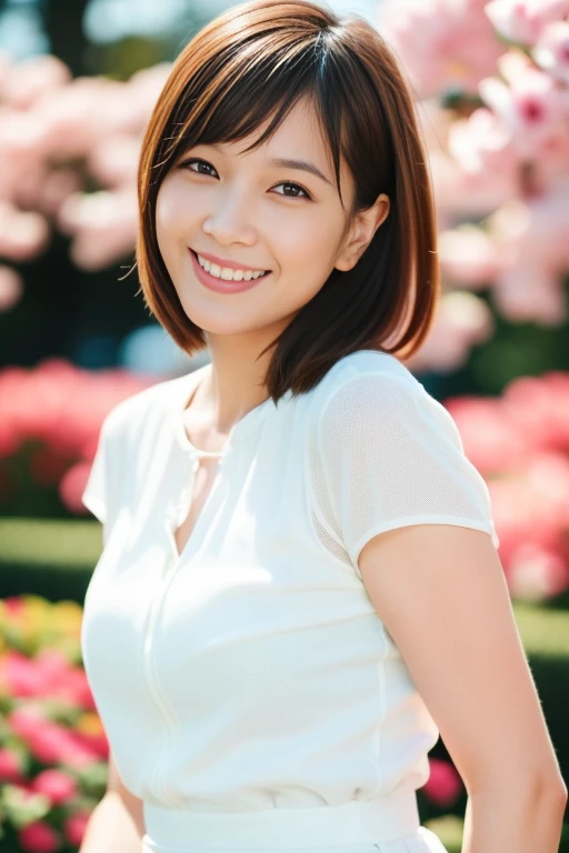 1girl,(RAW photo, best quality), (realistic, photo-realistic:1.4), masterpiece, an extremely delicate and beautiful, extremely detailed, 2k wallpaper, Amazing, finely detail, extremely detailed CG unity 8k wallpaper, ultra-detailed, highres, soft light, beautiful detailed girl, extremely detailed eyes and face, beautiful detailed nose, beautiful detailed eyes,cinematic lighting,perfect anatomy,slender body,
wearing a white avantgarde carmen blouse and white skirt,(bokeh:1.2),
at a flower park,sakura flowers,flower garden,
<lora:hondatsubasaV2_lora:0.8>,smiling