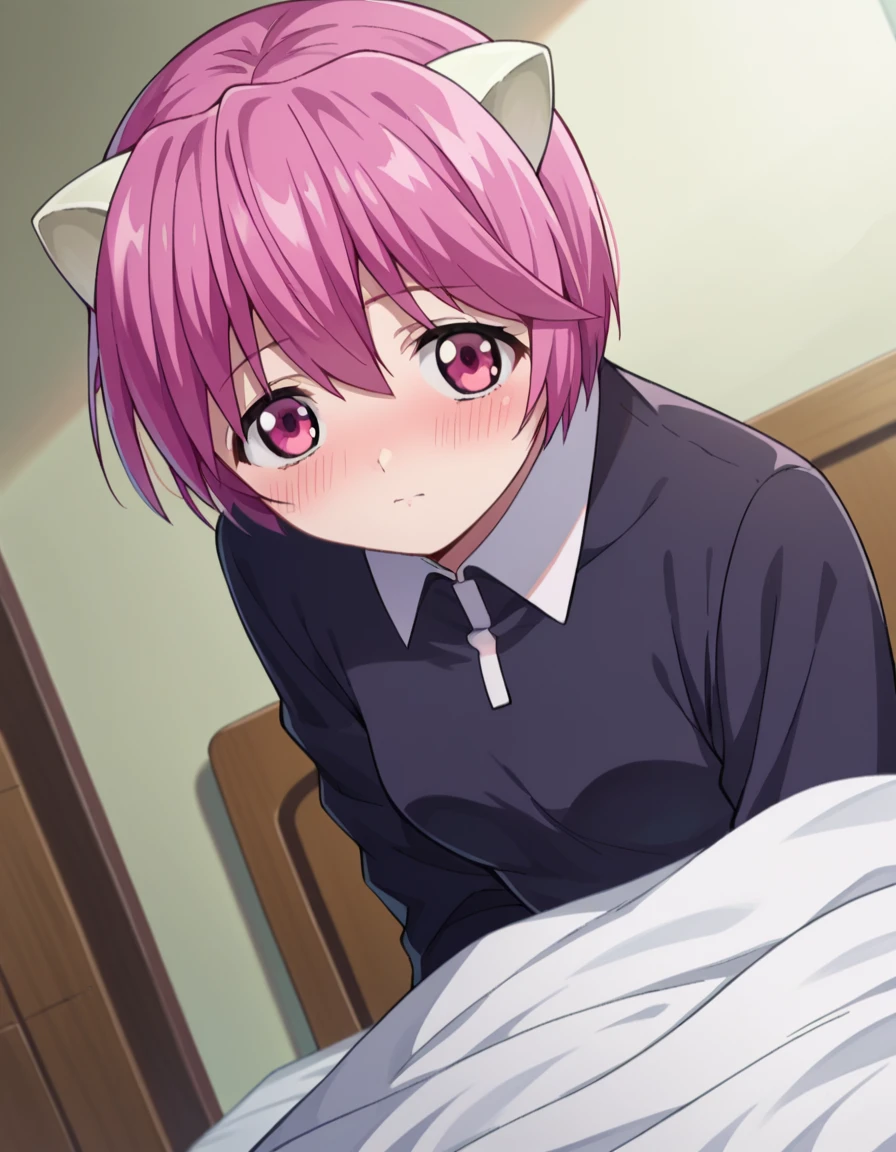 score_9, score_8_up, score_7_up, source_anime,
elfenliednana, <lora:elfen-lied-nana-ponyxl-lora-nochekaiser:1>
nana, short hair, pink hair, pink eyes, horns,
long sleeves, dress,
indoors, bed, bed room, on side, blush, drunk,
looking at viewer, dutch angle, cowboy shot,