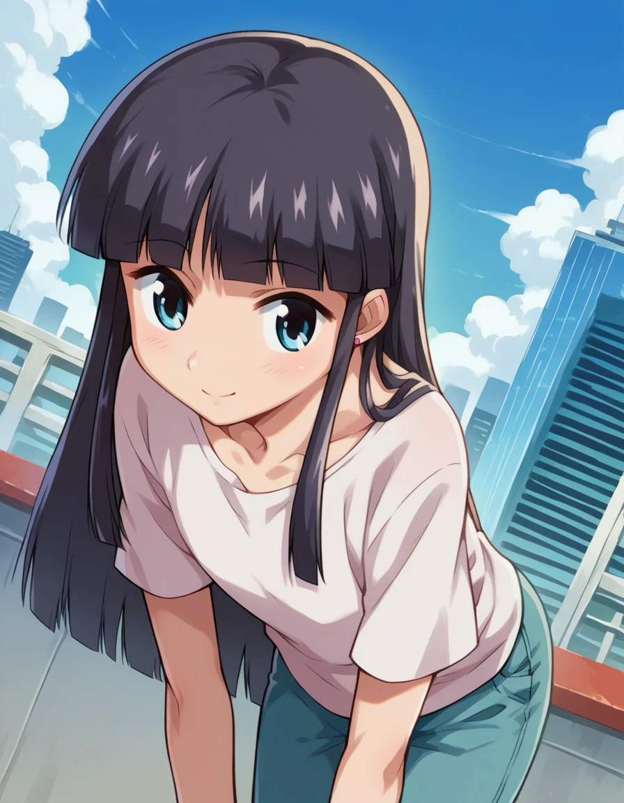 score_9, score_8_up, score_7_up, source_anime,
bokunococo, <lora:boku-no-coco-ponyxl-lora-nochekaiser:1>
coco, long hair, blue eyes, black hair, bangs, blunt bangs, sidelocks, smile,
shirt, white shirt, pants,
outdoors, cityscape, bent over,
looking at viewer, dutch angle, cowboy shot,