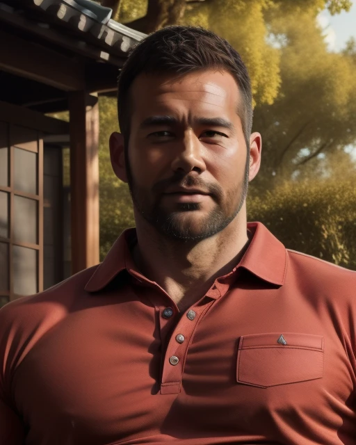 (photo_realistic:1.3), best quality, highres, ultra details, masterpiece,
1boy,8510_male,asian,looking at viewer,outdoors,yellow polo shirt,half body,
(hairy body,40 years old, handsome rugged face, stubble,crew cut,muscular, beefy),