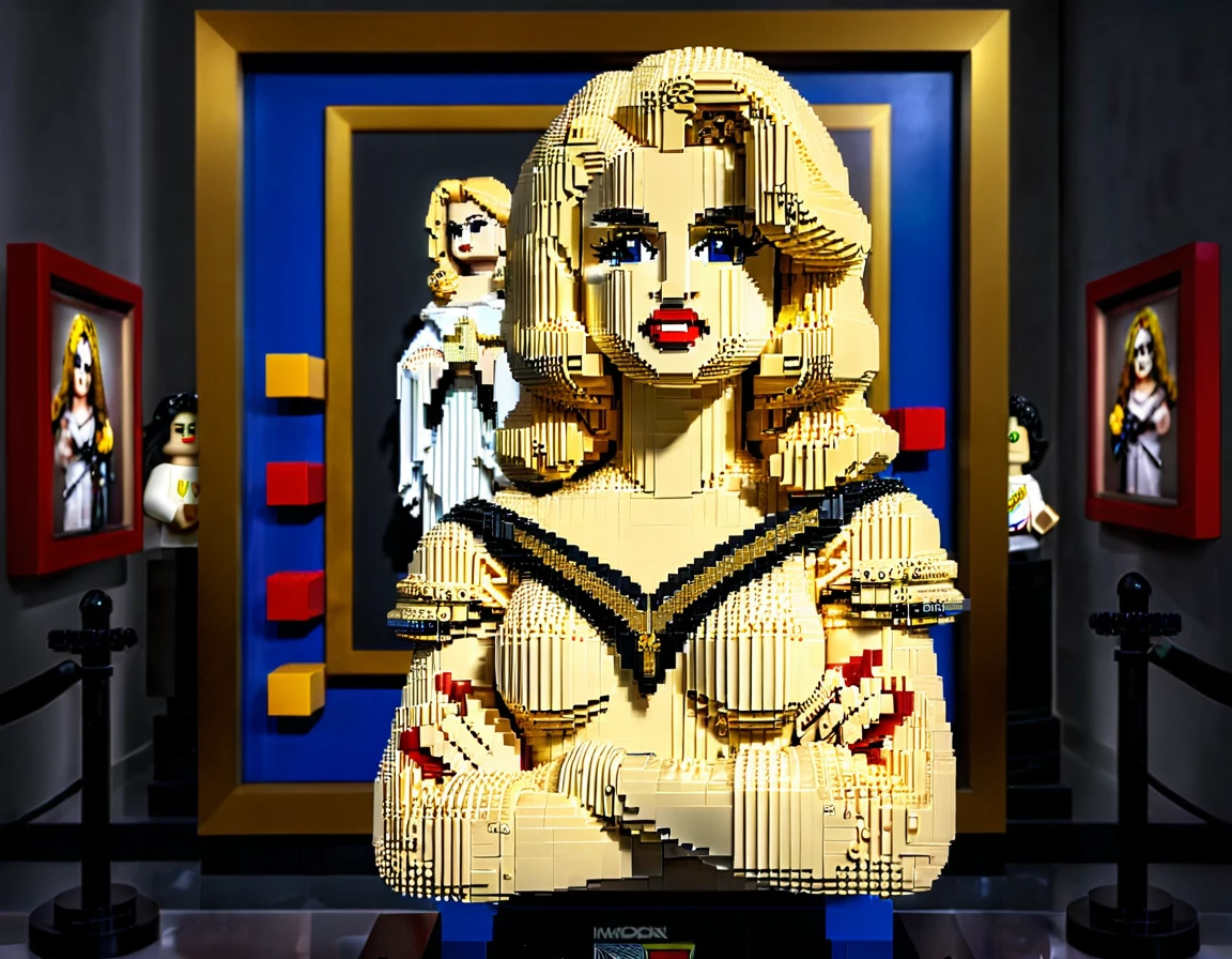 LegoRay, full size lego statue of Young Madonna, background in a museum