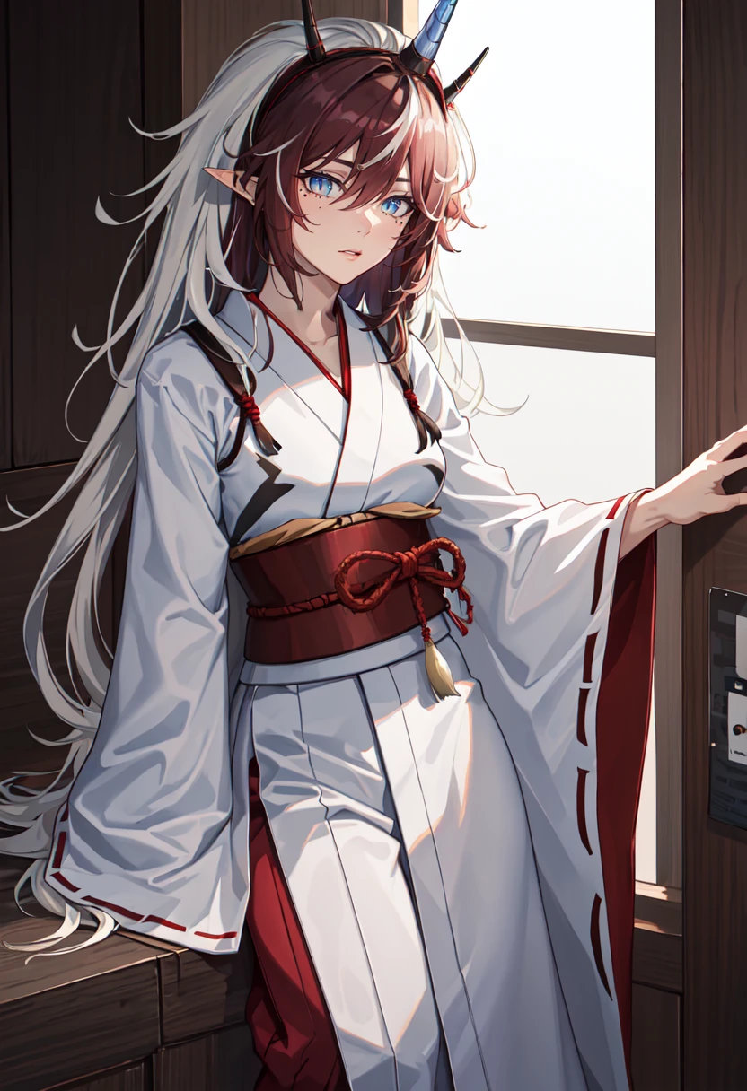 best quality, masterpiece, highres, solo, (kirin_r_yato_arknights:1.10), (white kimono:1.35), (red hakama:1.35), (wide sleeves:1.20), 16 <lora:kirin_r_yato_arknights:0.80>