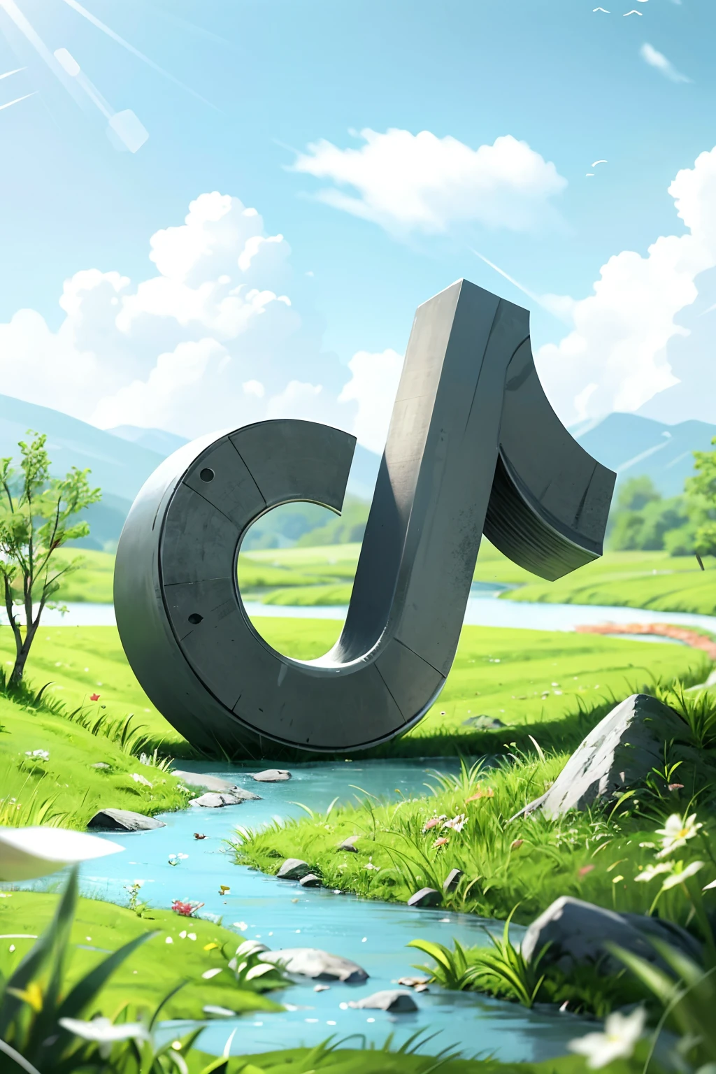 (river:1.4),grass,in a meadow,sky,masterpiece,maximum quality,absurdres,incredibly absurdres,wallpaper,