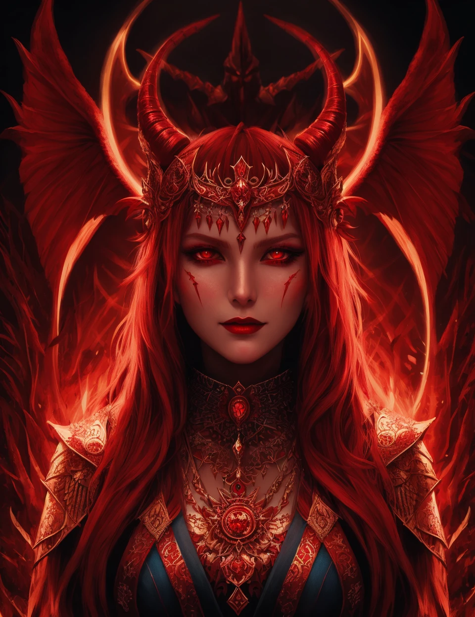 DonM4lph4, lilith, embodiment of evil, cunning and charismatic, red skin, devil horns, fantasy , <lora:DonM4lph4-000006:0.7>