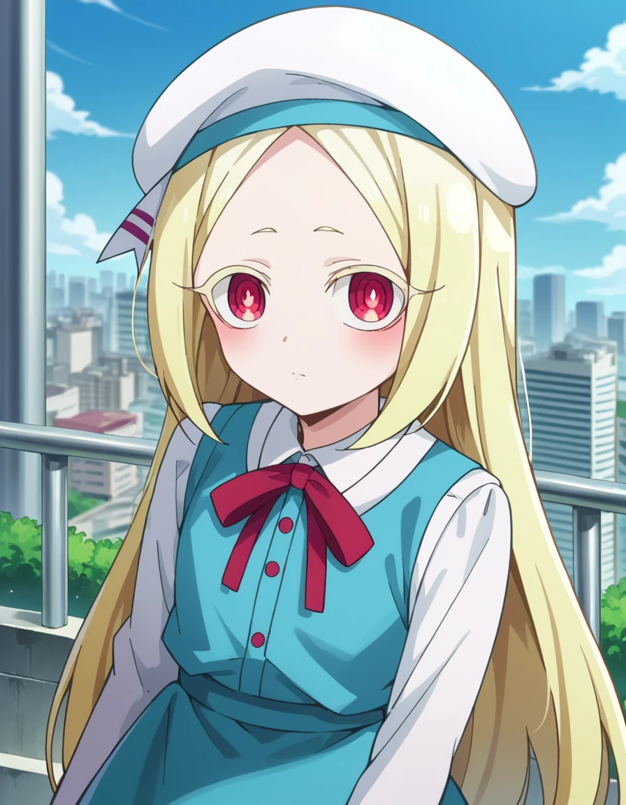 score_9, score_8_up, score_7_up, source_anime,
morinokorisu, <lora:morino-korisu-ponyxl-lora-nochekaiser:1>
morino korisu, long hair, blonde hair, red eyes, very long hair, bright pupils,
shirt, long sleeves, hat, dress, white shirt, pantyhose, shoes, blue dress, beret, white headwear, red footwear, mary janes,
outdoors, cityscape,
looking at viewer, dutch angle, cowboy shot