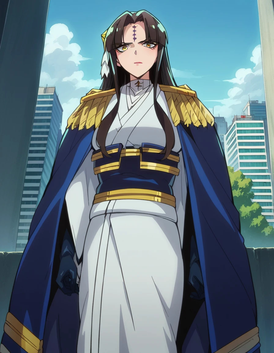 score_9, score_8_up, score_7_up, source_anime,
michikotanaka, <lora:michiko-tanaka-ponyxl-lora-nochekaiser:1>
michiko tanaka, long hair, black hair, yellow eyes, facial mark, forehead mark,
gloves, japanese clothes, black gloves, kimono, epaulettes,
outdoors, cityscape,
looking at viewer, dutch angle, cowboy shot