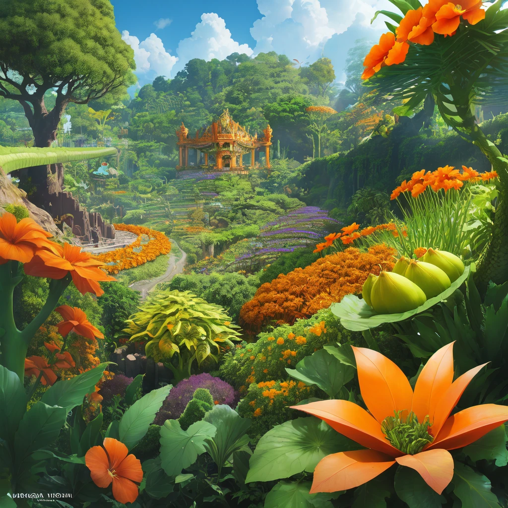 <lora:Mega flora:0.4> best quality, mega flora, dragon, wings, irradecent, scales, (jungle:1.2), fennel, orange flowers, canopy, lush jungle