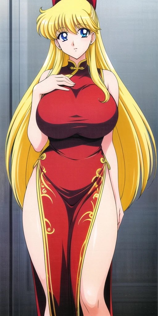 <lora:Aino_MinakoV4:0.7>, Aino_Minako, huge_breasts, standing, solo, china_dress, masterpiece, best_quality, detailed_face, detailed_eyes, highres, beautiful, detailed, absurdres,
