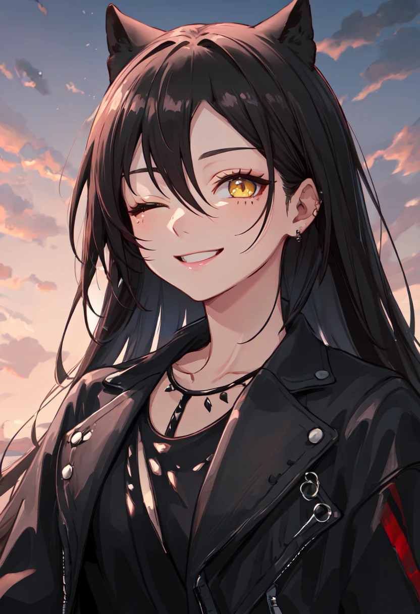best quality, masterpiece, highres, solo, (dagda_arknights:1.10), smile, happy, one eye closed, portrait, looking at viewer, 28 <lora:dagda_arknights:0.80>
