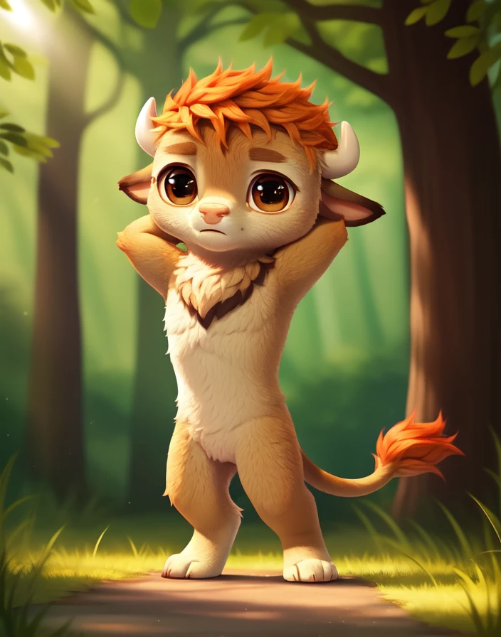 <lora:RonBisonCartoonYif:0.9>    RonBisonCartoon,    red hair, brown eyes, nude,
 solo,   looking at viewer, fighting stance
(beautiful, aesthetic, perfect, delicate, intricate, masterpiece, )  textured fur, [The sun is shining, nature, forest, river, trees, grass, road, sky with clouds,]  
by asnnonaka, by reysi, by ikiki  by silverfox5213,