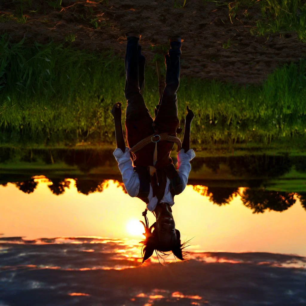 a farmgirl riding a horse at sunset