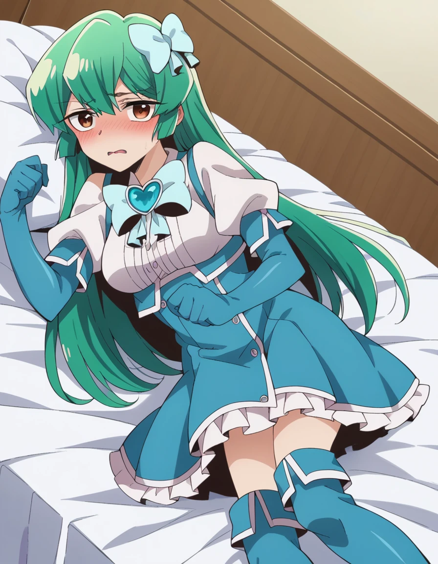 BREAK Perfect Anatomy、Highest quality、(cute:1.1)、(cute)、(High resolution:1.2)、Unbelievably absurd:1.3、Incredible illustrations、(cuteイラスト:1.2)、nsfw,(Beautiful background、Late Night、Bedroom、Red Curtain)、1girl(Green hair, red eyes、curl outward hair(child,(a girl, , height 1.3meters, 30kg),0-year-old,flat chest)(maid,White Silk Sexy Lingerie、garter belt)(、)( Sex preparation:1.2,panties aside)sex toy(dildo),pussy juice:1.2,Preparing ,(collar,handcuffs,restrained、chain、gagged)(upskirt,cinematic angle) Against the wall、Hands above head,legs apart,rape