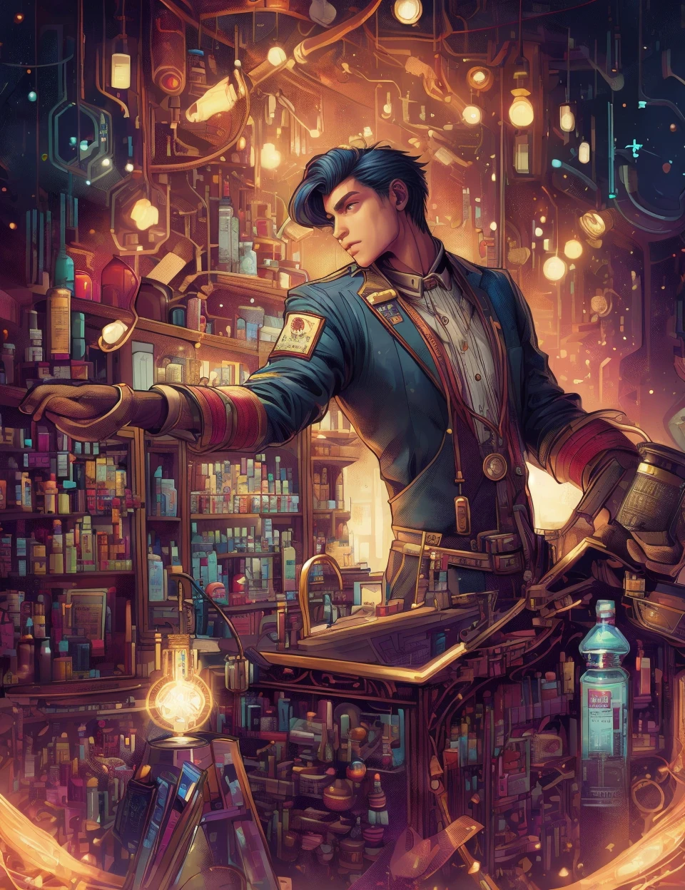 DonM0m3g4, illustration, male inhuman, underground pharmacist,, <lora:DonM0m3g4-000006:1>