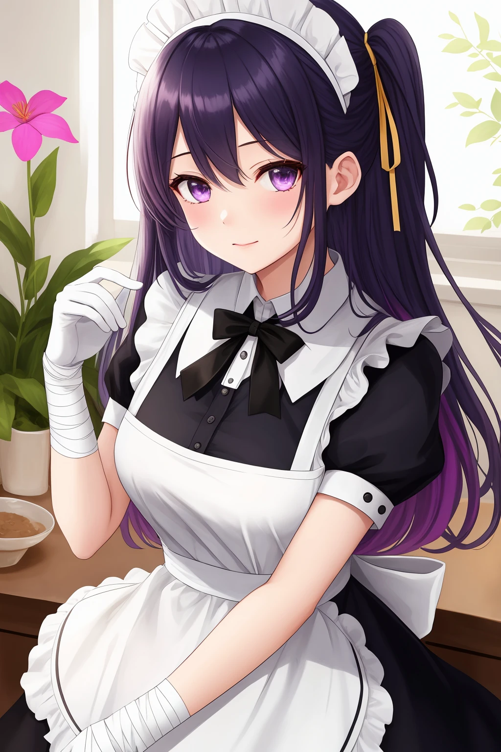 Gorgeous women photos, masterpiece, highest quality, Best Work, promotional art, beautiful face, maid, bloomers, soybean,