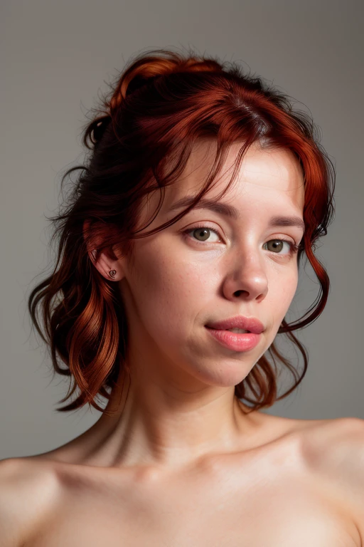 DEN_elua_sg,
(headshot:1.2) portrait on a (plain grey background:1.2), (headshot:1.2), (face focus:1.1), windswept chaotic hair, soft lighting, low contrast, low saturation,
bokeh, f1.4, 40mm, photorealistic, raw, 8k, textured skin, skin pores, intricate details <lora:epi_noiseoffset2:1>, epiCRealism