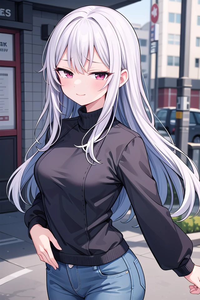 <lora:sensualface_type2_v3:1>
insanely detailed, absurdres, ultra-highres, ultra-detailed, best quality,
1girl, solo, nice hands, perfect hands
BREAK
pea coat, turtleneck, straight pants
BREAK
(nsfw:-1.5)
BREAK
seductive smile, closed mouth
BREAK,
standing, cowboy shot, looking at viewer
BREAK
slender, kawaii, perfect symmetrical face, ultra cute girl, ultra cute face, ultra detailed eyes, ultra detailed hair, ultra cute, ultra beautiful
BREAK
in schoolyard, depth of field, ultra detailed background
BREAK
medium breasts
BREAK
purple hair, red eyes, long hair,