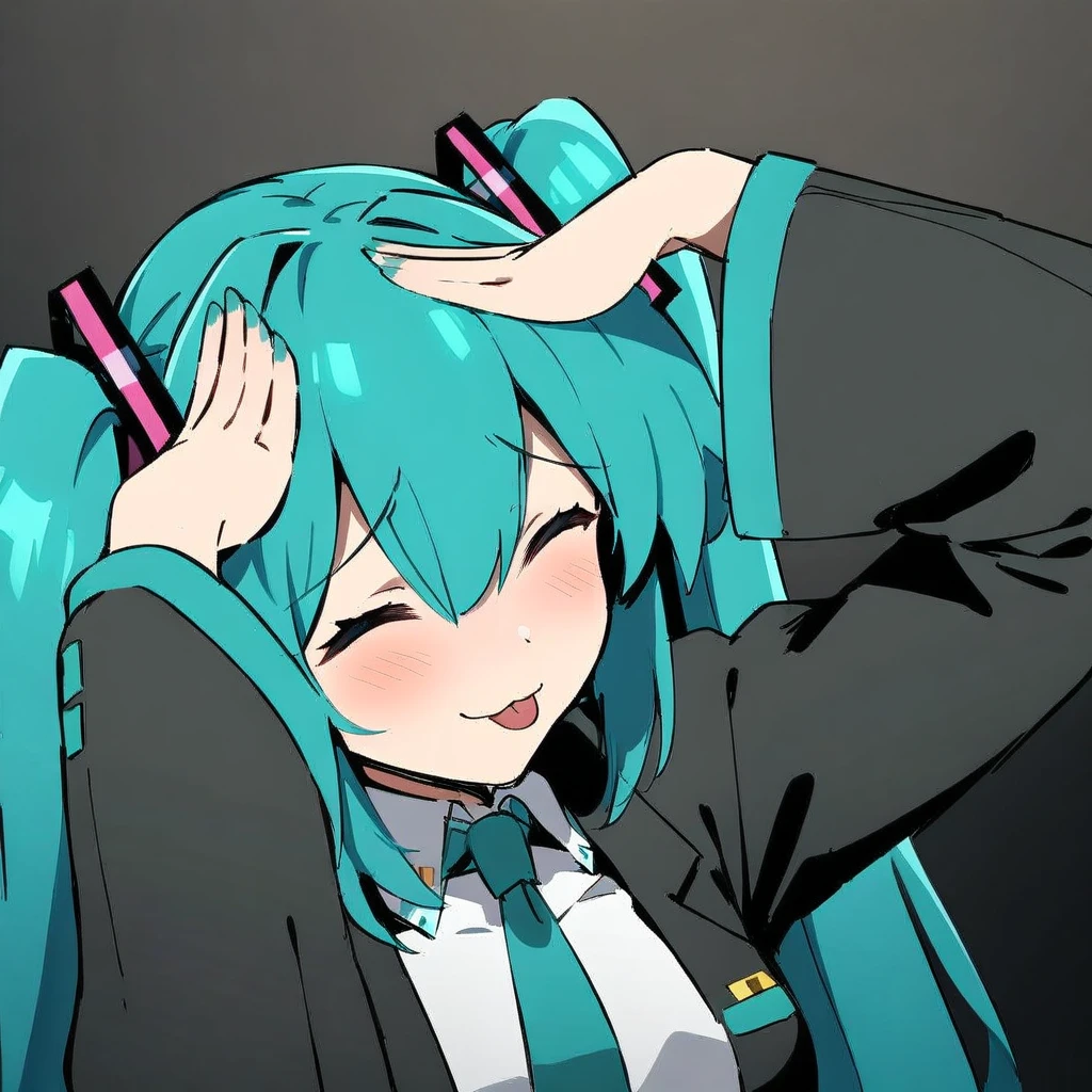 <lora:xl_ah_eto..._bleh_(meme)(a3.1)-000007:1>,tongue out,closed eyes,:3,blush,smile,upper body,hatsune miku,, masterpiece,best quality,