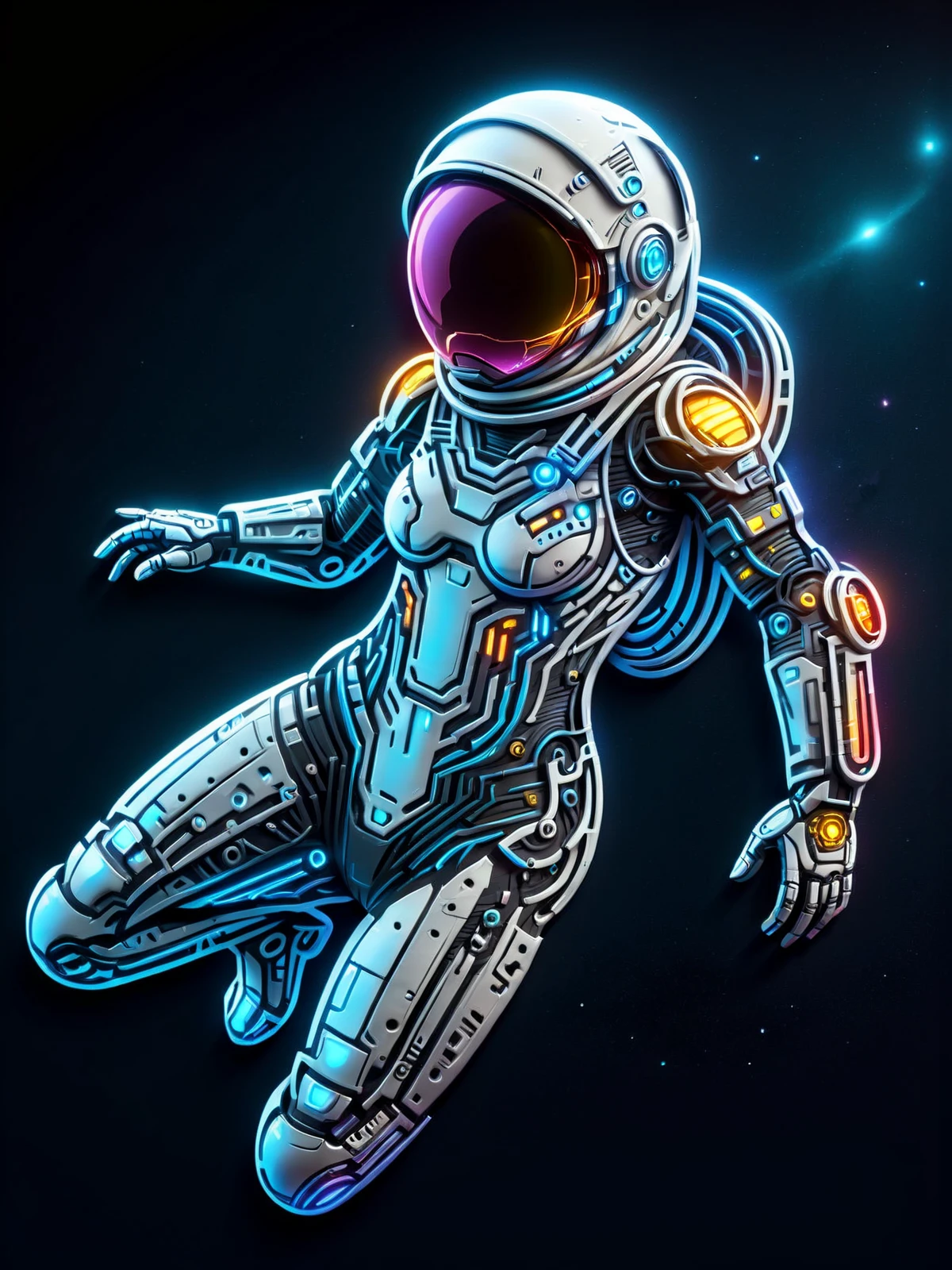 woman in spacesuit floating in space, mad-cybrpprct1, scifi <lora:Neon_Cyberpunk_Papercut_SDXL:1.2>, (masterpiece:1.2), best quality, (hyperdetailed, highest detailed:1.2), high resolution textures