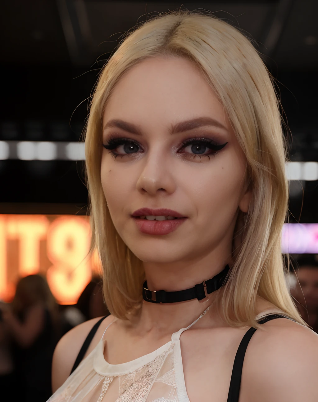 cinematic photo  <lora:quiron_VivianLola_v1_Lora:0.87> VivianLolaQuiron,     (best quality),  (detailed), film grain, skin details, 4k, photoshoot of a woman,  blond hair,  realistic, Dappled Light,  (look at viewer), (skin texture),   cinematic light, sidelighting, best shadow, RAW, Dutch angle, (Meditating), Futuristic Mint Lace lingerie, Clutch bag,  . 35mm photograph, film, bokeh, professional, 4k, highly detailed, ,realistic,intricate detailed,  flash photography,   realistic, amazing photo of a pretty woman  wearing merchant clothes, makeup, at blurred background crowded nightclub party background,
