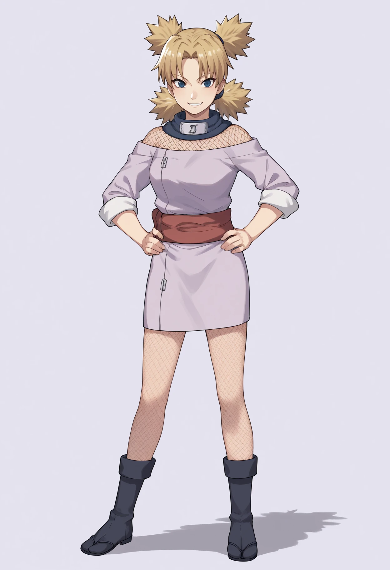 score_9, score_8_up, score_7_up, score_6_up, score_5_up, score_4_up, BREAK, source_anime,
ytemari, 1girl, blonde hair, quad tails, blue eyes, fishnets, purple garment, sash,
hands on hips, smile, standing, full body, looking at viewer, solo, simple background, white background
<lora:TemariGeninXL:1>