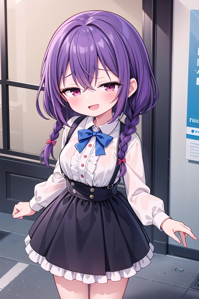 <lora:sensualface_type4_v3:1>
insanely detailed, absurdres, ultra-highres, ultra-detailed, best quality,
1girl, solo, nice hands, perfect hands
BREAK
braid, shirt, holding, mary janes, socks, black skirt, long hair, white shirt, suspender skirt, white socks, long sleeves, ribbon, suspenders, standing, ruffles, black ribbon, bow , black bow tie, long skirt, black bow, neck ribbon, bowtie, bag
, BREAK (nsfw:-1.5)
BREAK
happy smile, laugh, open mouth
BREAK
,
standing, cowboy shot, looking at viewer
BREAK
slender, kawaii, perfect symmetrical face, ultra cute girl, ultra cute face, ultra detailed eyes, ultra detailed hair, ultra cute, ultra beautiful
BREAK
in school ground, depth of field, ultra detailed background
BREAK
large breasts
BREAK
(purple hair:1.3), red eyes, milkmaid braids, hair between eyes
