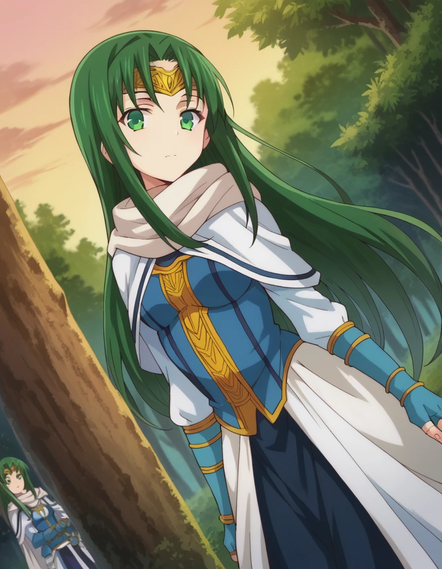 score_9, score_8_up, score_7_up, source_anime,
marisamarilis, <lora:maris-amarilis-ponyxl-lora-nochekaiser:1>
maris amarilis, long hair, green eyes, green hair, circlet,
gloves, fingerless gloves, dress, white dress, capelet, cape, scarf, white scarf, long sleeves,
outdoors, forest, bent over,
looking at viewer, dutch angle, cowboy shot