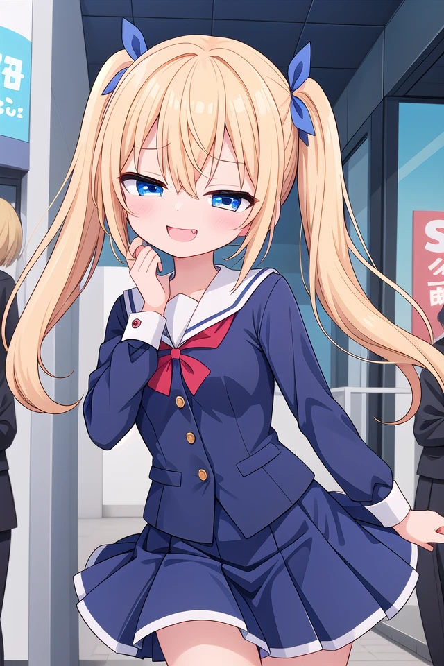 <lora:sensualface_type2_v3:1>
insanely detailed, absurdres, ultra-highres, ultra-detailed, best quality,
1girl, solo, nice hands, perfect hands,
BREAK
(wearing sailor school uniform, dark blue pleated skirt, white shirt),
(evil smile, ;3, smug, open mouth:1.3), fangs
BREAK
standing, hand on own face, 45 angle,
from below, cowboy shot, looking at viewer, tilt head
BREAK
slender, kawaii, perfect symmetrical face, ultra cute girl, ultra cute face, ultra detailed eyes, ultra detailed hair, ultra cute, ultra beautiful
BREAK
in harajuku, shibuya, tokyo, street, crowd, cityscape,
small breasts
BREAK
(gold blonde) hair, (short:1.3) twintails, blue eyes, blue hair ribbon, hair between eyes