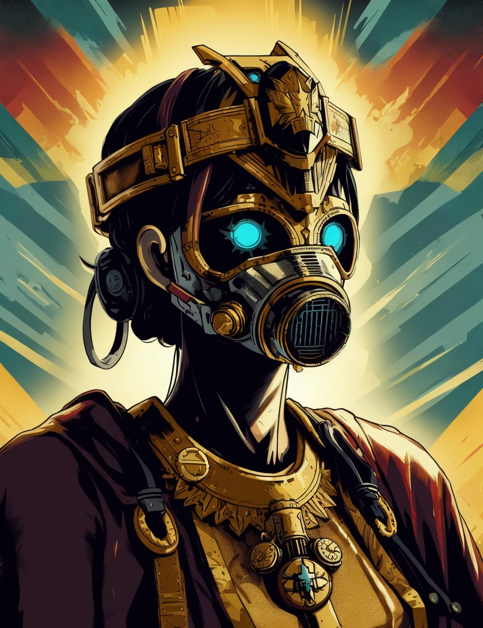 DonM4lph4,   female gas mask zombie, paladin,, primitive slingshot,   <lora:DonM4lph4-000006:0.7>