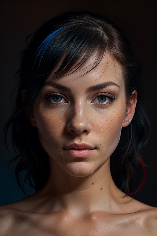 Merger_sabrina_haus,
(headshot:1.2) portrait on a (plain dark background:1.2), (headshot:1.2), (face focus:1.1), intricate (beautiful eyes:1.2), (wide open eyes:1.1), Big eyes, clean photo, lighting from behind, (Red lighting from the left:1.3), (Blue lighting from the right:1.3),
bokeh, f1.4, 40mm, photorealistic, raw, 8k, textured skin, skin pores, intricate details <lora:epi_noiseoffset2:1>, epiCRealism