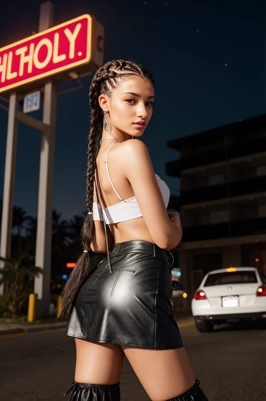 Describe a young, black woman with brown skin, black, straight hair that falls to her shoulders, and brown eyes. She is a successful architect, living a life of wealth in a mansion, flaunting her fortune with extravagance. Additionally, she owns a white Range Rover car. she's fat but strong, big ass