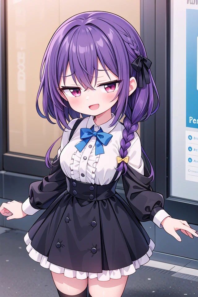 <lora:sensualface_type3_v3:1>
insanely detailed, absurdres, ultra-highres, ultra-detailed, best quality,
1girl, solo, nice hands, perfect hands
BREAK
braid, shirt, holding, mary janes, socks, black skirt, long hair, white shirt, suspender skirt, white socks, long sleeves, ribbon, suspenders, standing, ruffles, black ribbon, bow , black bow tie, long skirt, black bow, neck ribbon, bowtie, bag
, BREAK (nsfw:-1.5)
BREAK
happy smile, laugh, open mouth
BREAK
,
standing, cowboy shot, looking at viewer
BREAK
slender, kawaii, perfect symmetrical face, ultra cute girl, ultra cute face, ultra detailed eyes, ultra detailed hair, ultra cute, ultra beautiful
BREAK
in school ground, depth of field, ultra detailed background
BREAK
large breasts
BREAK
(purple hair:1.3), red eyes, milkmaid braids, hair between eyes