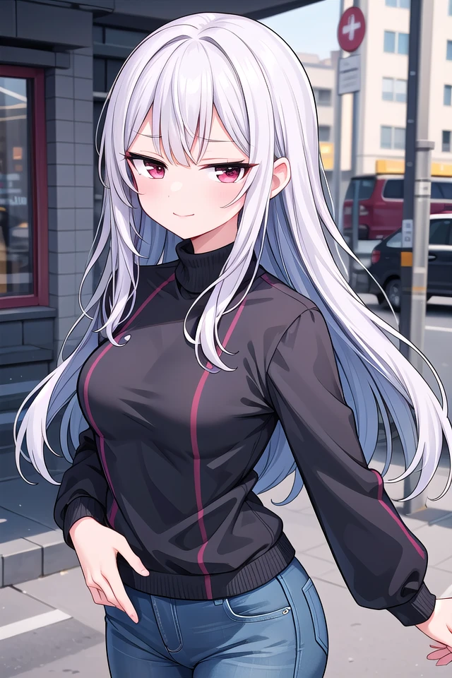 <lora:sensualface_type1_v3:1>
insanely detailed, absurdres, ultra-highres, ultra-detailed, best quality,
1girl, solo, nice hands, perfect hands
BREAK
pea coat, turtleneck, straight pants
BREAK
(nsfw:-1.5)
BREAK
seductive smile, closed mouth
BREAK,
standing, cowboy shot, looking at viewer
BREAK
slender, kawaii, perfect symmetrical face, ultra cute girl, ultra cute face, ultra detailed eyes, ultra detailed hair, ultra cute, ultra beautiful
BREAK
in schoolyard, depth of field, ultra detailed background
BREAK
medium breasts
BREAK
purple hair, red eyes, long hair,