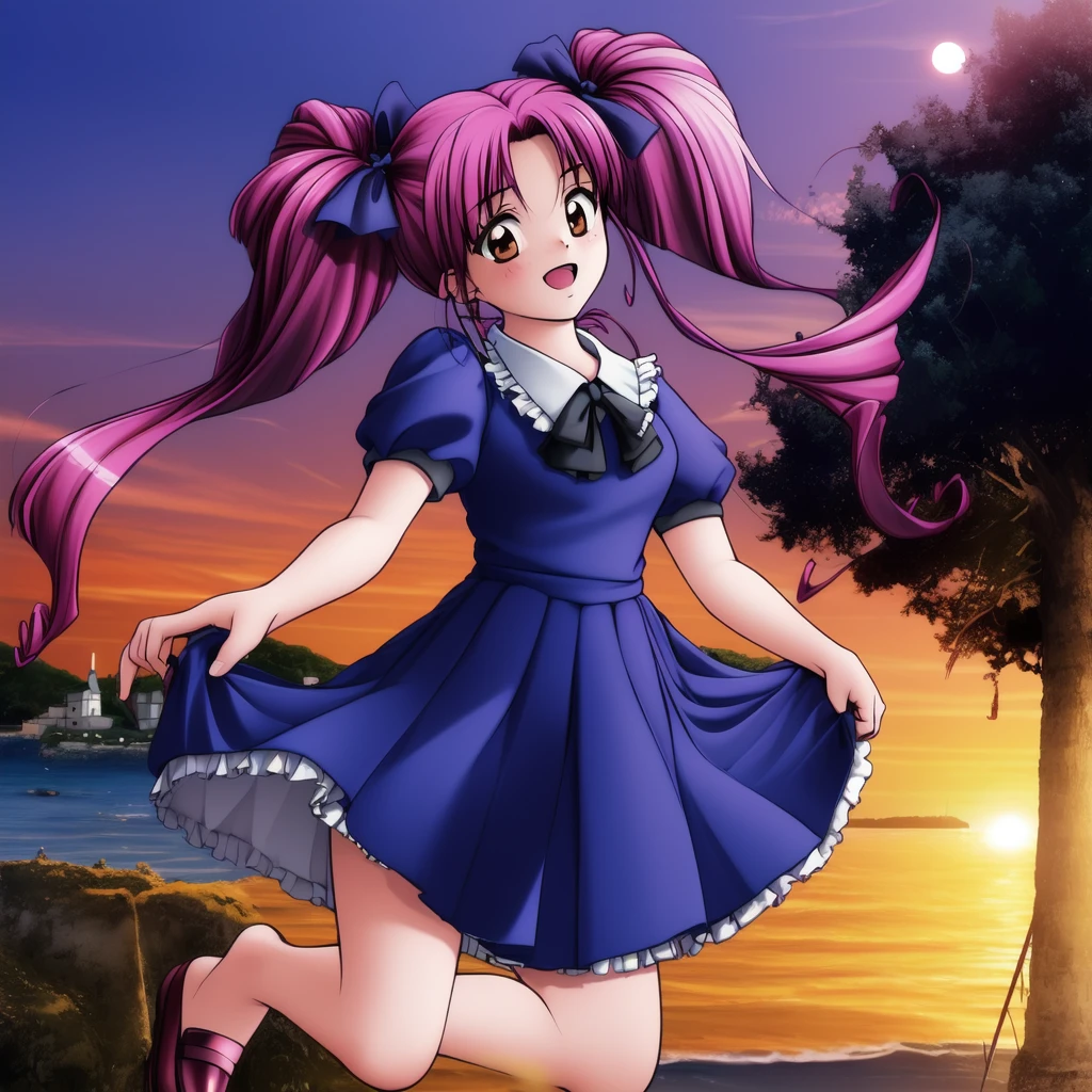 <lora:MIMI_HTS:1>, ãMIMIHTS, 1girl, solo, twintails, barefoot, beach, pink hair, holding shoes, shoes, dress, sunset, long hair, water, ocean, brown eyes, shoes removed, outdoors, ribbon, holding, lighthouse
masterpiece, high quality, very_high_resolution, large_filesize, full color,
