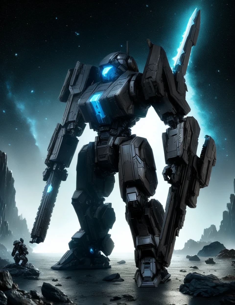 DonMB14ckR0ck black rock, male a-lt utility droid, galactic peacekeeper,, dwarven war axe,   <lora:DonMB14ckR0ck-000006:0.7>