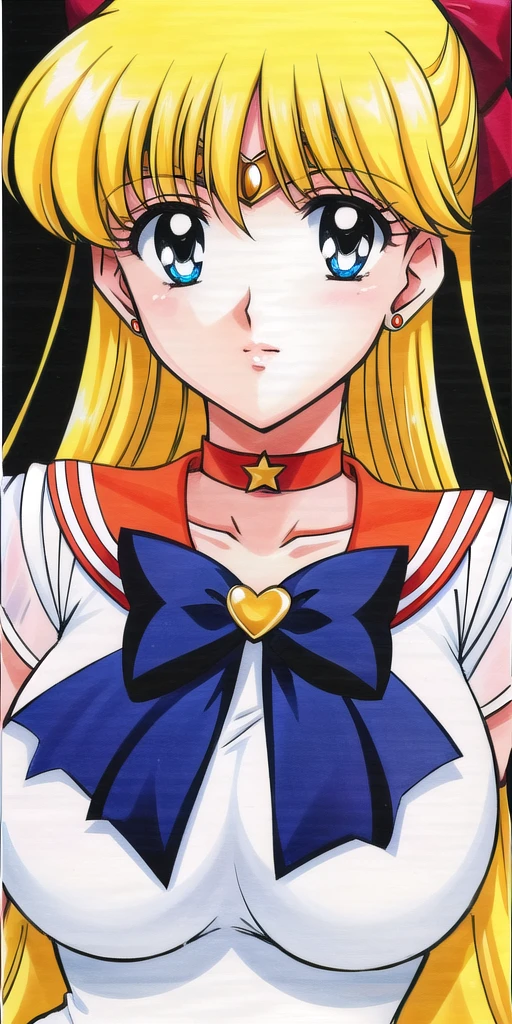 <lora:Aino_MinakoV3:0.7>, Aino_Minako, huge_breasts, standing, solo, White_leotard_Orange_sailor_collar_Orange_miniskirt_White_gloves_Star_choker_Blue_bowtie_Yellow_back_bow_Circlet_Heart_brooch_See-through_sleeves, masterpiece, best_quality, detailed_face, detailed_eyes, highres, beautiful, detailed, absurdres,